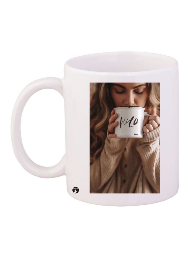 RYN Girl Printed Coffee Mug White/Brown/Black 11ounce