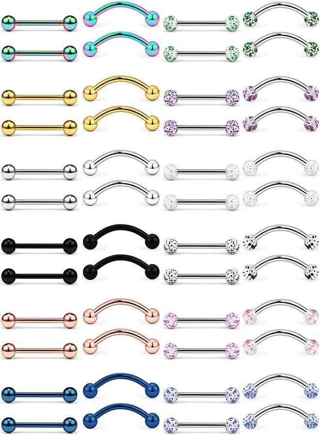 Hoeudjo 48PCS 16G Straight & Curved Barbells Snake Eyes Tongue Rings Surgical Steel Nipple Ring Nipplerings Piercing Jewelry for Women Men 16MM Silver-Tone Rose Gold Black - Image 1