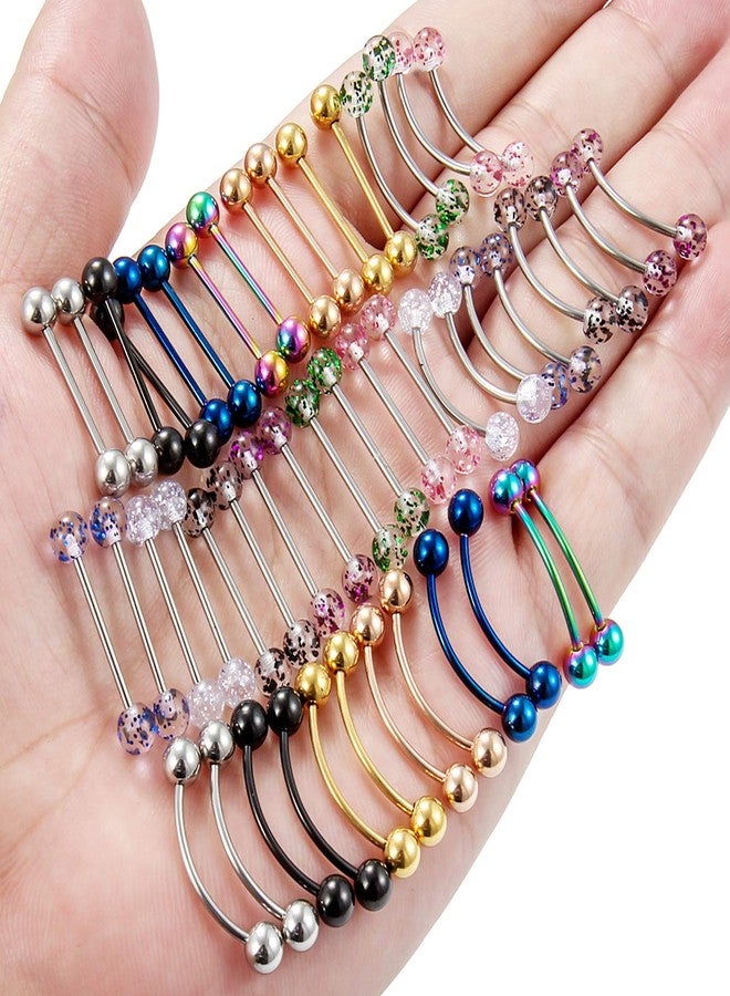 Hoeudjo 48PCS 16G Straight & Curved Barbells Snake Eyes Tongue Rings Surgical Steel Nipple Ring Nipplerings Piercing Jewelry for Women Men 16MM Silver-Tone Rose Gold Black - Image 3