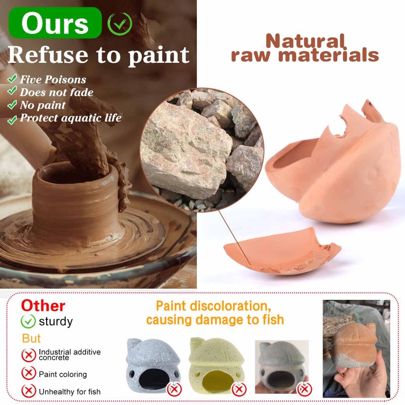 HouseUp Betta Fish Tank Accessories,Pleco Caves for Aquarium,Fish Aquarium Decoration,Smalland Shrimp Breeding Cave Don't Contain Paint,Natural Ceramics Mushroom House - Image 4