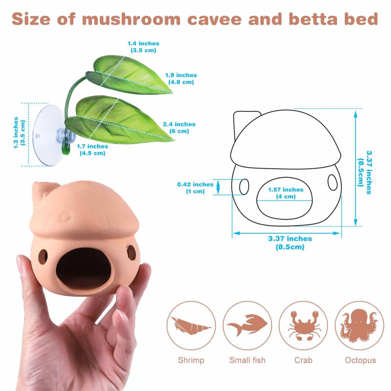 HouseUp Betta Fish Tank Accessories,Pleco Caves for Aquarium,Fish Aquarium Decoration,Smalland Shrimp Breeding Cave Don't Contain Paint,Natural Ceramics Mushroom House - Image 3