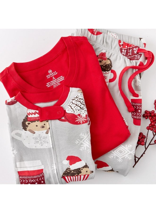 HonestBaby HonestBaby Family Matching Holiday Pajamas Organic Cotton for Men, Women, Kids, Toddlers, Baby Boys, Girls, Unisex Pets , Hedgehog N Cocoa, Medium/Large  - Image 3