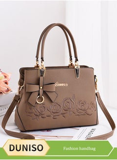 Women's handbag, PU leather shoulder bag, large capacity crossbody bag, with detachable shoulder strap and top handle, embroidered design and bow decoration, suitable for shopping, work, dating, travel