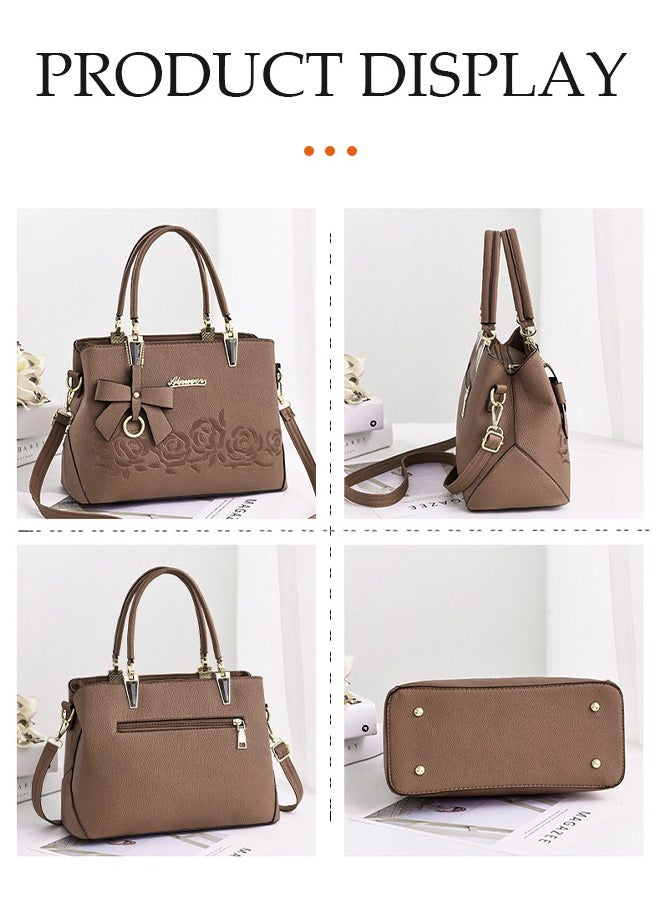 DUNISO - Women's handbag, PU leather shoulder bag, large capacity crossbody bag, with detachable shoulder strap and top handle, embroidered design and bow decoration, suitable for shopping, work, dating, travel - Image 1
