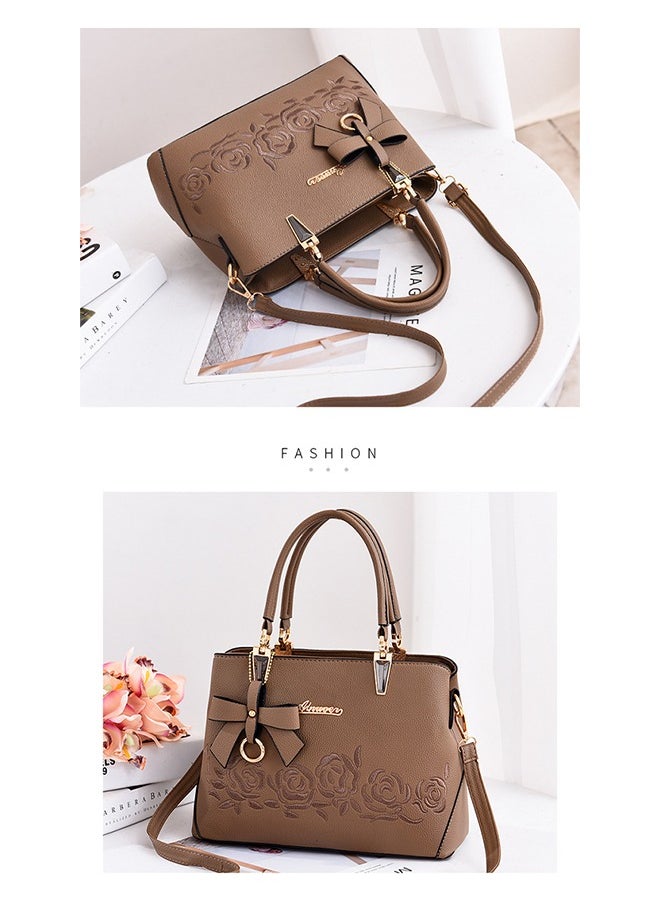 DUNISO - Women's handbag, PU leather shoulder bag, large capacity crossbody bag, with detachable shoulder strap and top handle, embroidered design and bow decoration, suitable for shopping, work, dating, travel - Image 1