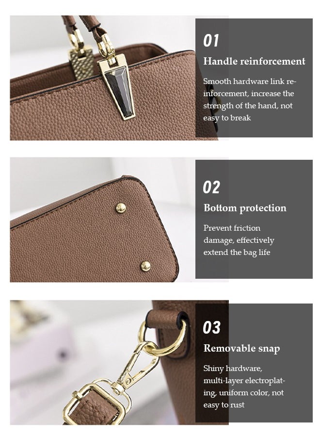 DUNISO - Women's handbag, PU leather shoulder bag, large capacity crossbody bag, with detachable shoulder strap and top handle, embroidered design and bow decoration, suitable for shopping, work, dating, travel - Image 1
