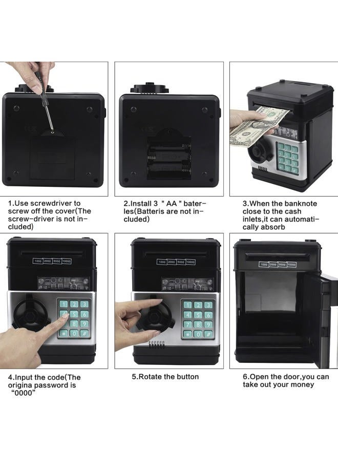 Totola Piggy Bank Electronic Mini ATM for Kids Baby Toy, Safe Coin Banks Money Saving Box Password Code Lock for Children,Boys Girls Best Gift (Black) - Image 5