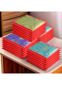 Kuber Industries Kuber Industries Foldable saree covers with Zip| Single Saree Storage Bags |Clothes Organiser for wardrobe |Transparent Top With Premium Zipper|Pack of 24 (Red)  - Image 1