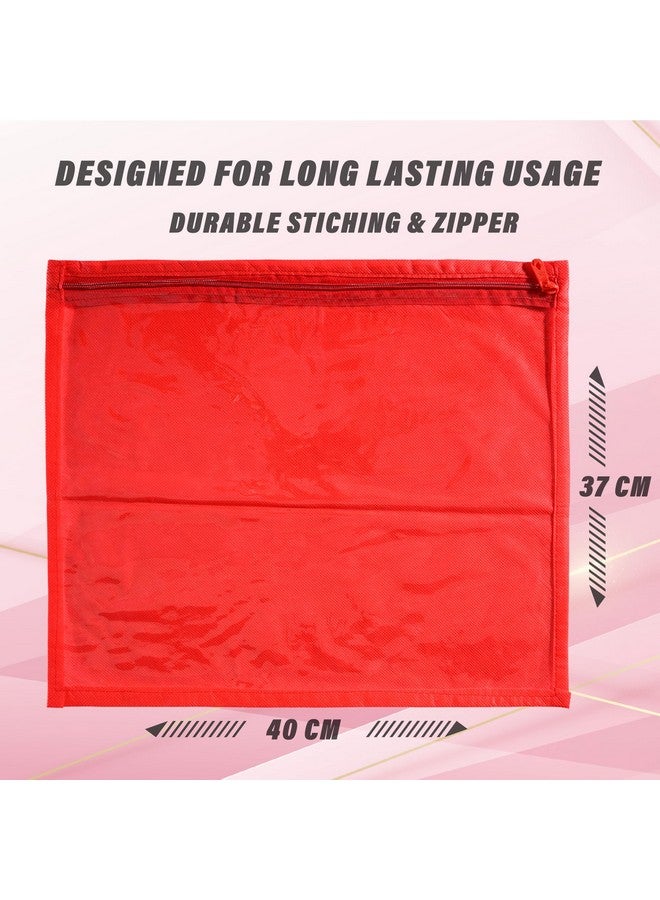 Kuber Industries Kuber Industries Foldable saree covers with Zip| Single Saree Storage Bags |Clothes Organiser for wardrobe |Transparent Top With Premium Zipper|Pack of 24 (Red)  - Image 3