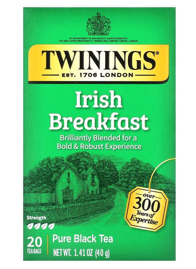 Twinings Pure Black Tea Irish Breakfast 20 Tea Bags 1.41 oz (40 g) 
