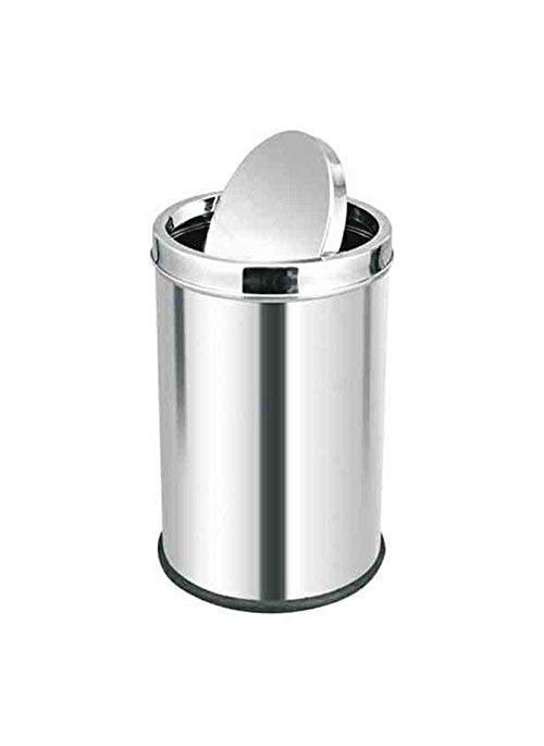 SWERTIA SWERTIA Satyaki Steels Stainless Steel Covered Swing Dustbin for Home and Kitchen Silver Paper Recycle Bin Trash Can with Metal Lid Garbage 10 x 14 in  - Image 1