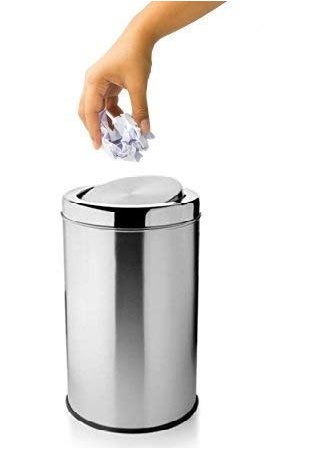 SWERTIA SWERTIA Satyaki Steels Stainless Steel Covered Swing Dustbin for Home and Kitchen Silver Paper Recycle Bin Trash Can with Metal Lid Garbage 10 x 14 in  - Image 5