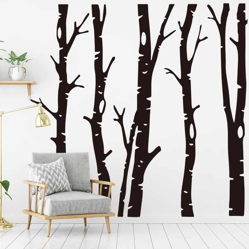 Shimeyao 7 Sheets Woodland Wall Decal Giant Family Tree Wall Decals Woodland PVC Huge Size Birch Tree Stickers for Living Room Decoration 7874 x 7874 InchBlack