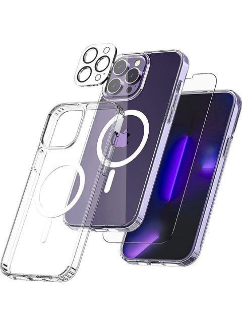 iPhone 15 Pro Max Case, with 9H Tempered Glass Screen Protector + Camera Lens Protector, Ultra Thin Scratch Resistant Drop Anti-Yellowing Magnetic Back Cover for iPhone 15 Pro Max 2023