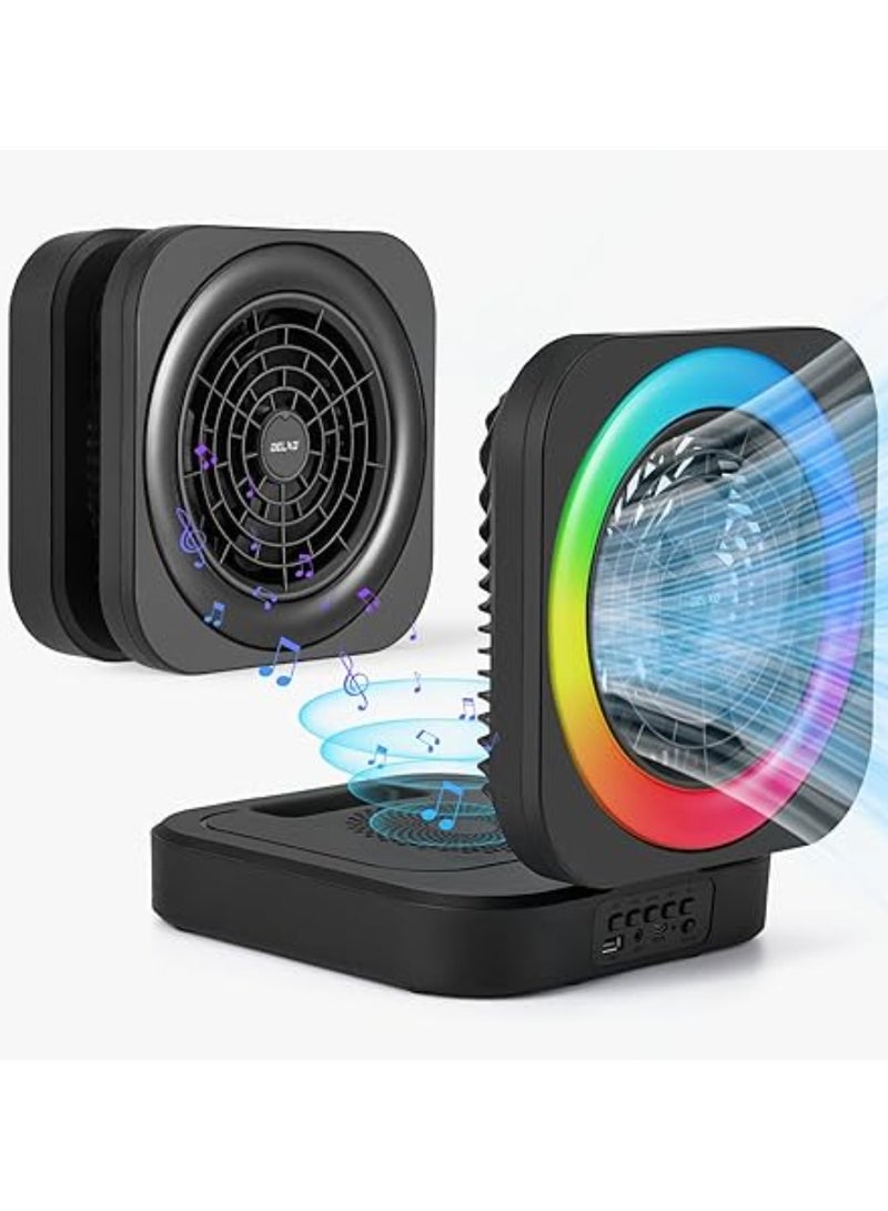 Rechargeable Bluetooth Speaker with Fan – Portable Wireless Speaker with LED Night Light, Radio Function – Ideal for Indoor, Office, Camping & Outdoor Use – Black  - Image 1