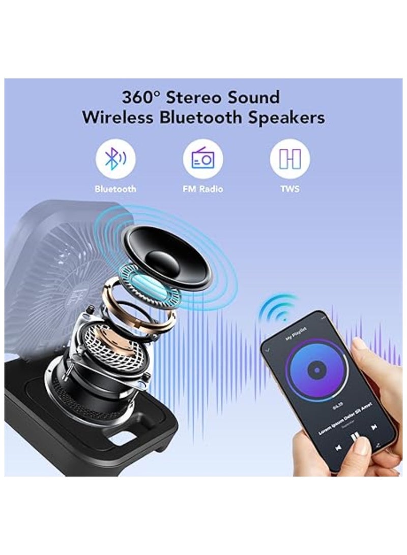 Rechargeable Bluetooth Speaker with Fan – Portable Wireless Speaker with LED Night Light, Radio Function – Ideal for Indoor, Office, Camping & Outdoor Use – Black  - Image 2