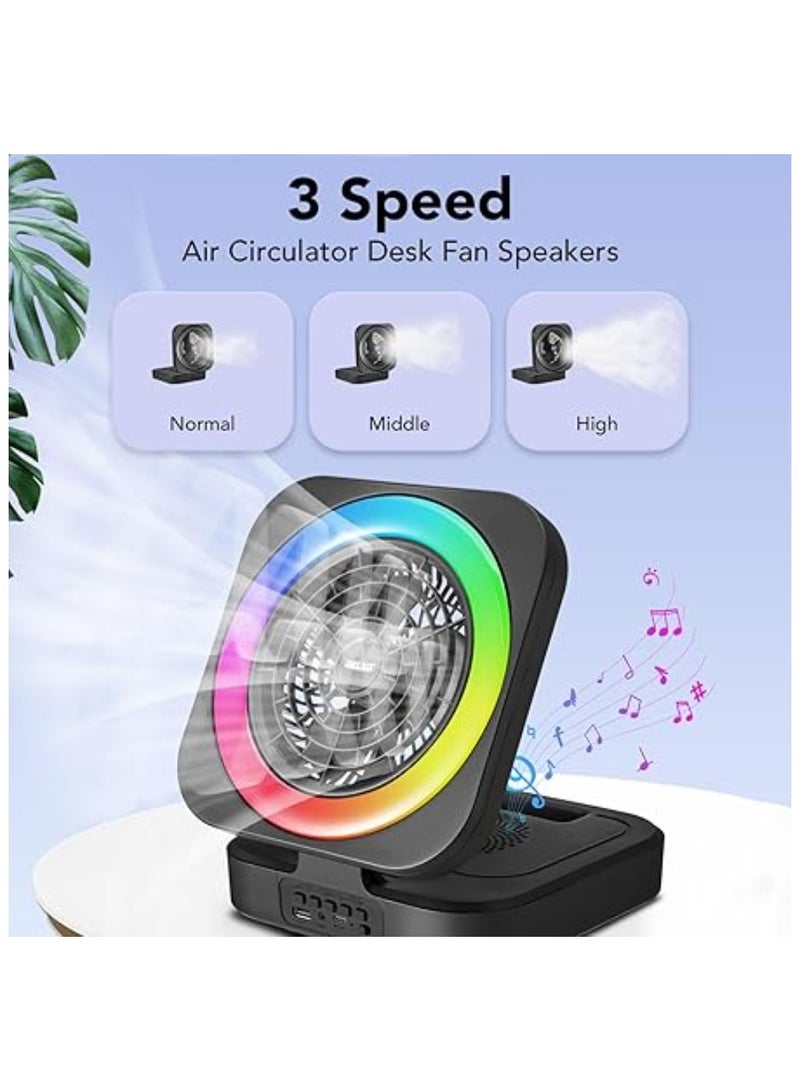 Rechargeable Bluetooth Speaker with Fan – Portable Wireless Speaker with LED Night Light, Radio Function – Ideal for Indoor, Office, Camping & Outdoor Use – Black  - Image 3