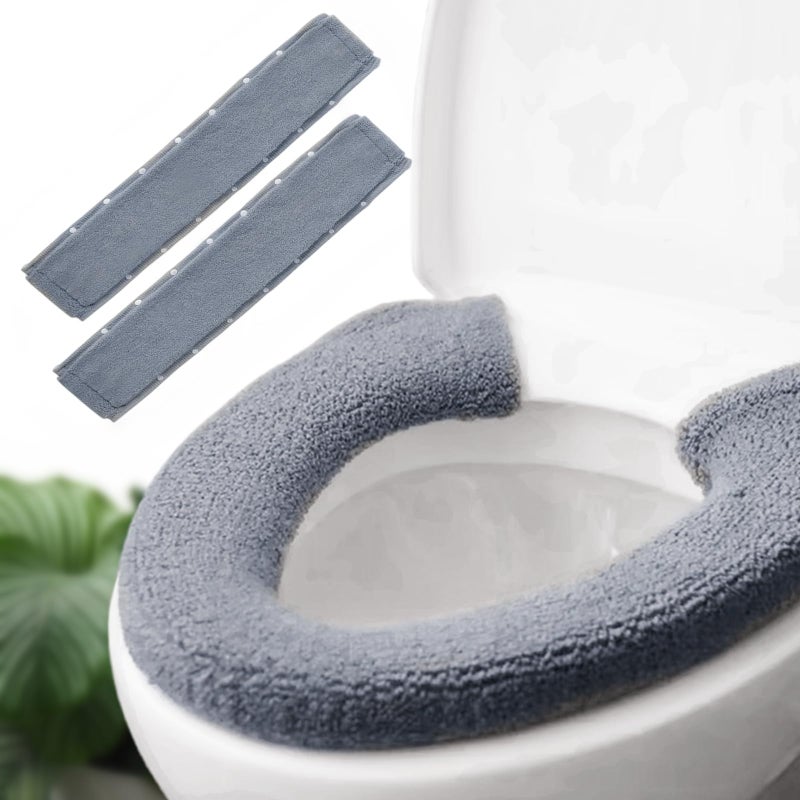 JorgenZ 2pcs Toilet-seat Cover Warmer Cushion â€“ Toilet seat Cover Pads Plush Warm Thick Bathroom Toilet Seat Warmer 2pcs Blue Grey - Image 1