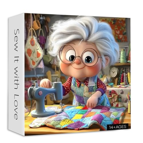 PICKFORU Sewing Machines 1000 Piece Puzzle for Adults PICKFORU Sew It with Love Jigsaw Puzzle Challenging Colorful Grandma Quilt Patchwork Theme as Home Decor - Image 1