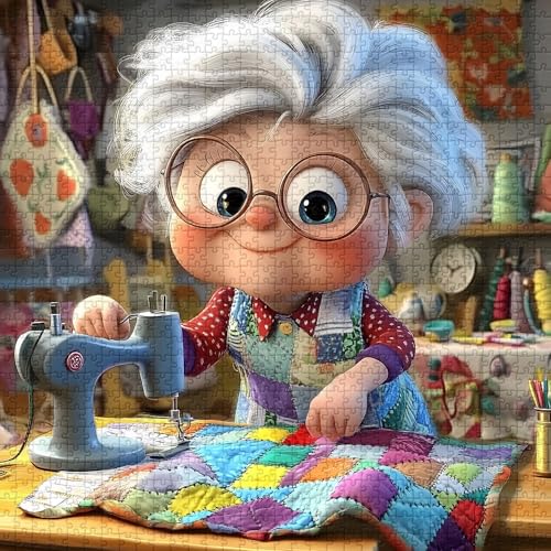 PICKFORU Sewing Machines 1000 Piece Puzzle for Adults PICKFORU Sew It with Love Jigsaw Puzzle Challenging Colorful Grandma Quilt Patchwork Theme as Home Decor - Image 5