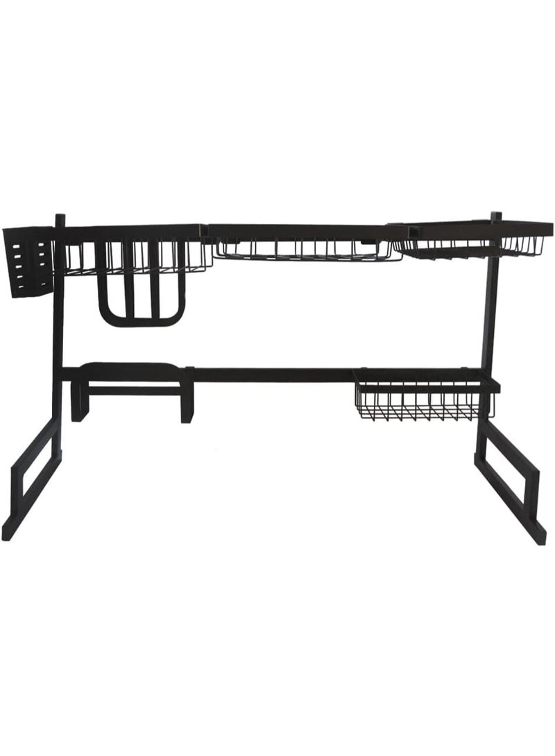 رف تجفيف الأطباق فوق الحوض، رف أطباق من طبقتين من الفولاذ المقاوم للصدأ، رف أطباق - Image 1