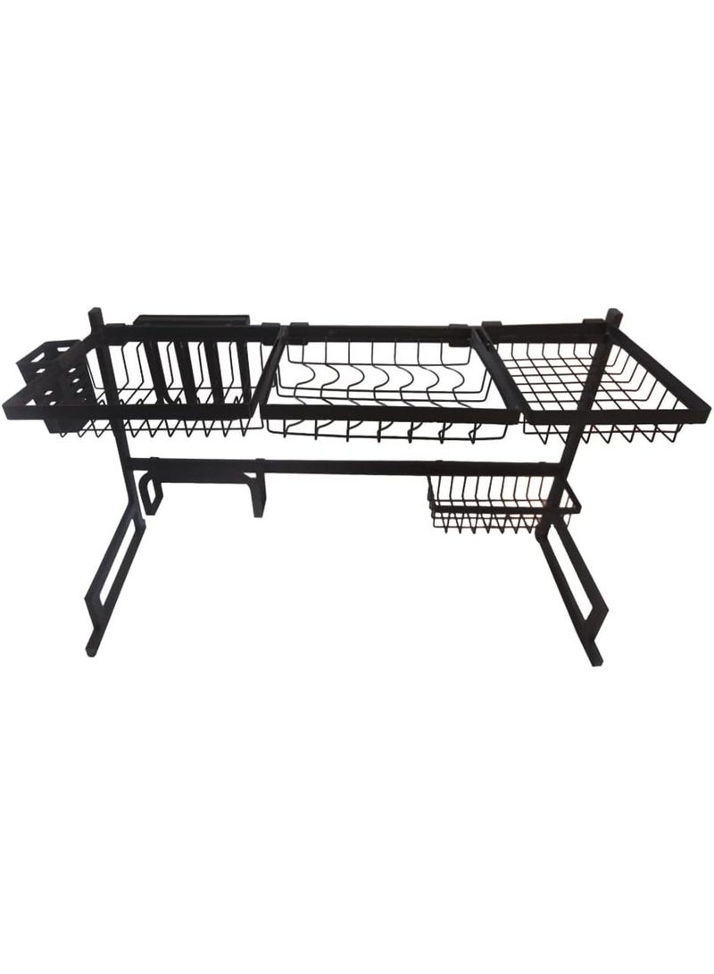 رف تجفيف الأطباق فوق الحوض، رف أطباق من طبقتين من الفولاذ المقاوم للصدأ، رف أطباق - Image 4