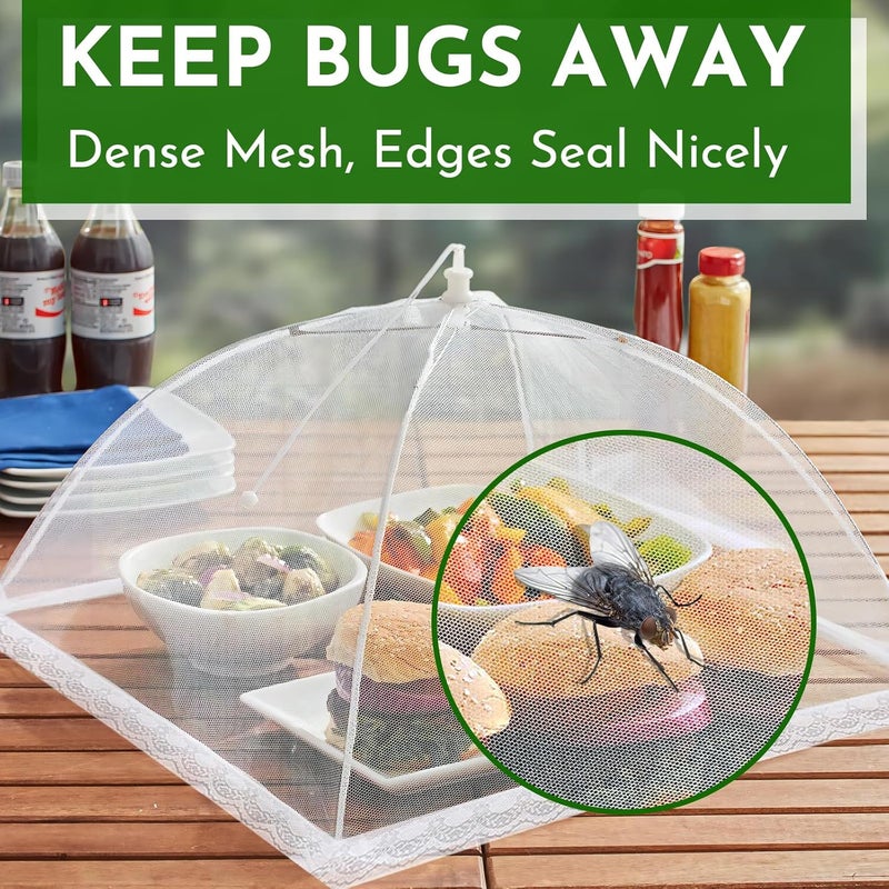 Niceyos Mesh Food Covers for Outside - Upgraded 6 Pack Large 17x17 in Food Tent Food Cover Outdoors Party Collapsible Picnic Nets Umbrella Mesh Screen Pop Up Food Dome (White) - Image 2