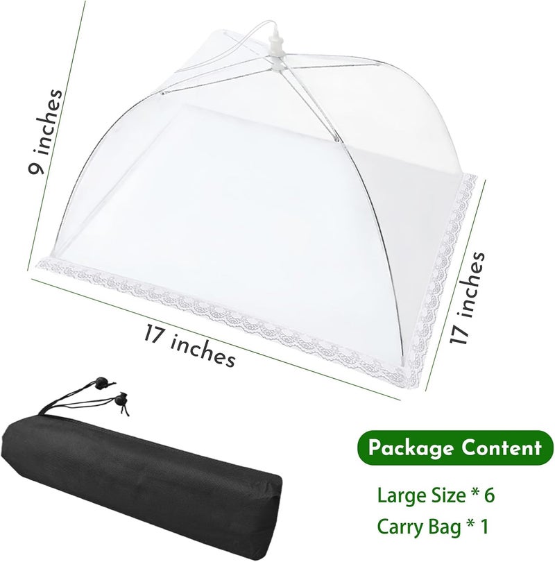 Niceyos Mesh Food Covers for Outside - Upgraded 6 Pack Large 17x17 in Food Tent Food Cover Outdoors Party Collapsible Picnic Nets Umbrella Mesh Screen Pop Up Food Dome (White) - Image 5