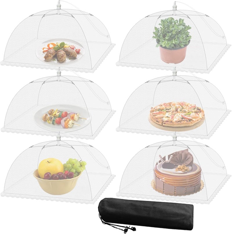 Niceyos Mesh Food Covers for Outside - Upgraded 6 Pack Large 17x17 in Food Tent Food Cover Outdoors Party Collapsible Picnic Nets Umbrella Mesh Screen Pop Up Food Dome (White) - Image 1