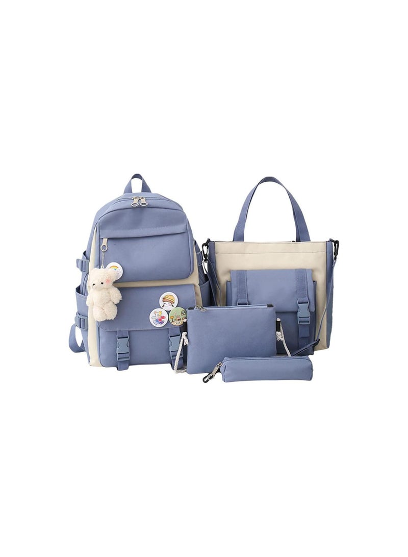 GGOOT School Backpack Set,Girls School Backpack School Backpack Set,Cute Backpack School Backpack,Girls Teenage School Bag with Crossbody Bag Blue  - Image 1