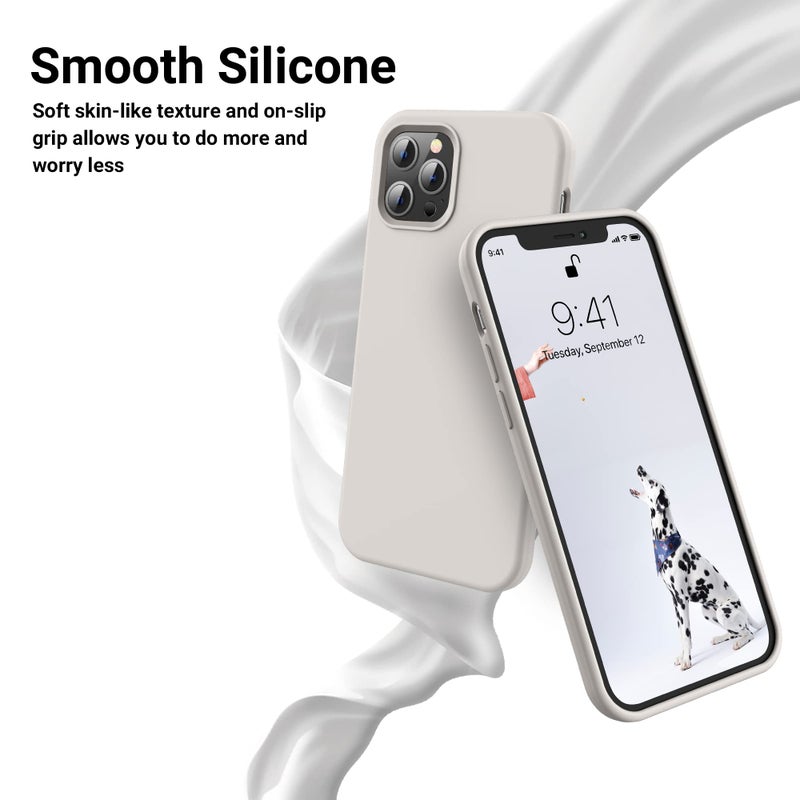 OTOFLY for iPhone 12 Pro Max Case (Slim Shockproof) (Military Grade Drop Protection) Soft Liquid Silicone with Anti-Fingerprint Phone Case,Stone - Image 3