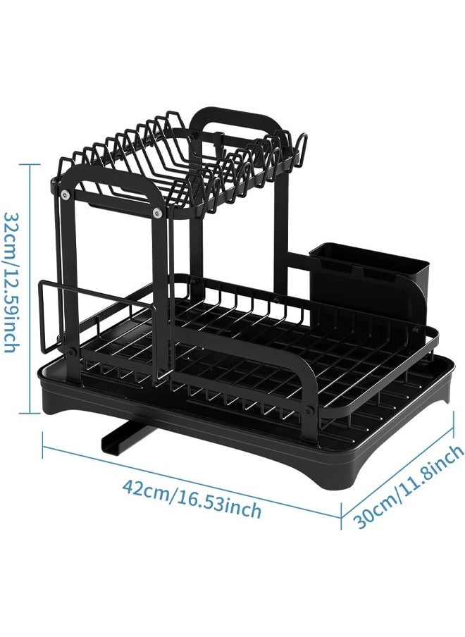 HQ-GAMING Dish Drying Rack 2 Tier Dish Rack Dish Drying Stand with Utensil Holder & Drainboard Tray & Cutting Board Holder, Large Capacity Dish Drainer Collapsible Rust-Resistant Dish Rack for Kitchen (Black)  - Image 2
