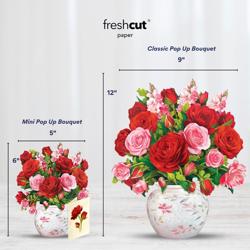 Freshcut Paper Pop Up Cards, Mini Blooming Roses, 6 Inch Mini Sized Forever Flower Bouquet 3D Popup Greeting Cards, Valentine's Day, Anniversary Card, Blank Notecard & Envelope - Image 5