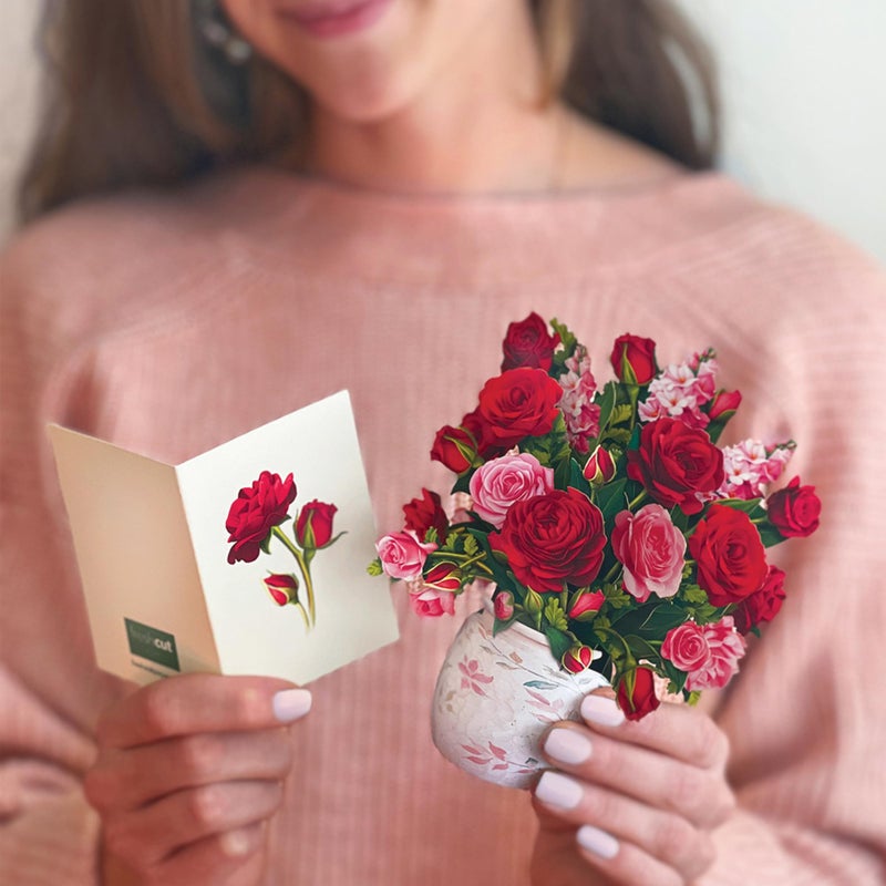 Freshcut Paper Pop Up Cards, Mini Blooming Roses, 6 Inch Mini Sized Forever Flower Bouquet 3D Popup Greeting Cards, Valentine's Day, Anniversary Card, Blank Notecard & Envelope - Image 2