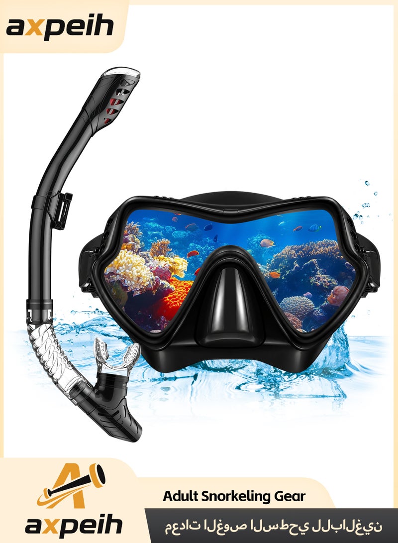 أكسبيه معدات غطس للكبار، طقم سنوركل جاف، قناع غطس كامل الوجه بزاوية 180°، قناع سنوركل بتصميم تنفس حر، طقم غطس احترافي مضاد للضباب والتسرب للكبار والشباب، مناسب للسنوركل والغوص والسباحة والرحلات البحرية - Image 1