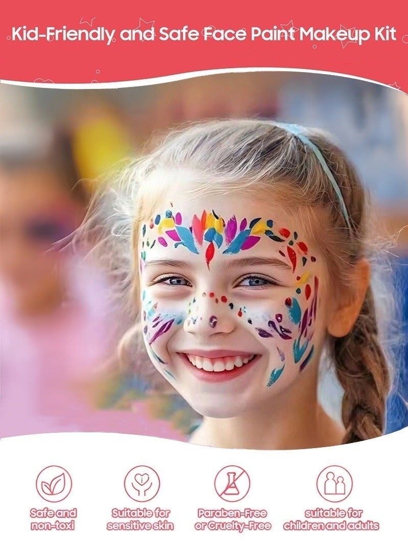 BABONA Face Paint,Professional Face Painting Kit for Kids & Adults - 20 Color Oil-Based Palette with 10 Brushes, 5 Stencils & Tray, for Birthday Parties, Costume & School Events, Non-Toxic & Easy Wash Off - Image 2
