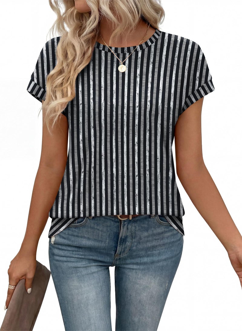 Alaroo Cute Tops for Women Dressy Short Sleeve Shirts Business Casual Summer Clothes 2026 Trendy Outfits Spring Fashion Clothing Vertical Striped XL - Image 2