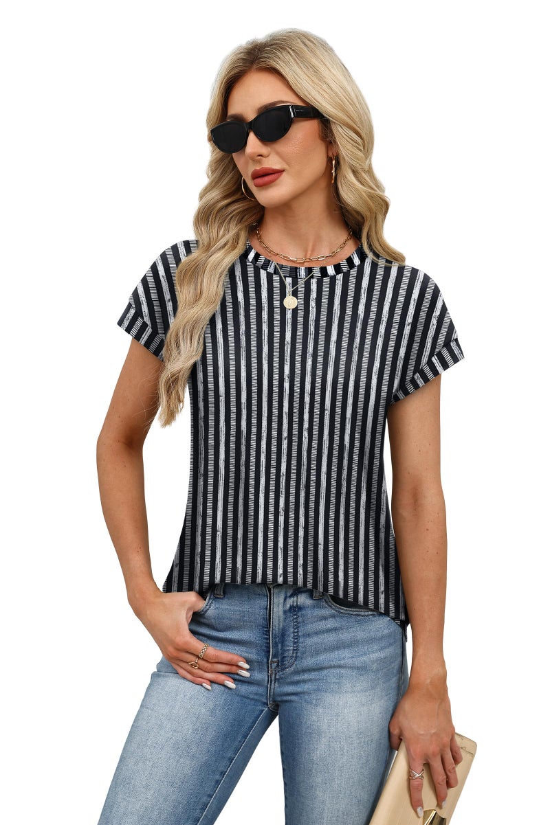 Alaroo Cute Tops for Women Dressy Short Sleeve Shirts Business Casual Summer Clothes 2026 Trendy Outfits Spring Fashion Clothing Vertical Striped XL - Image 3