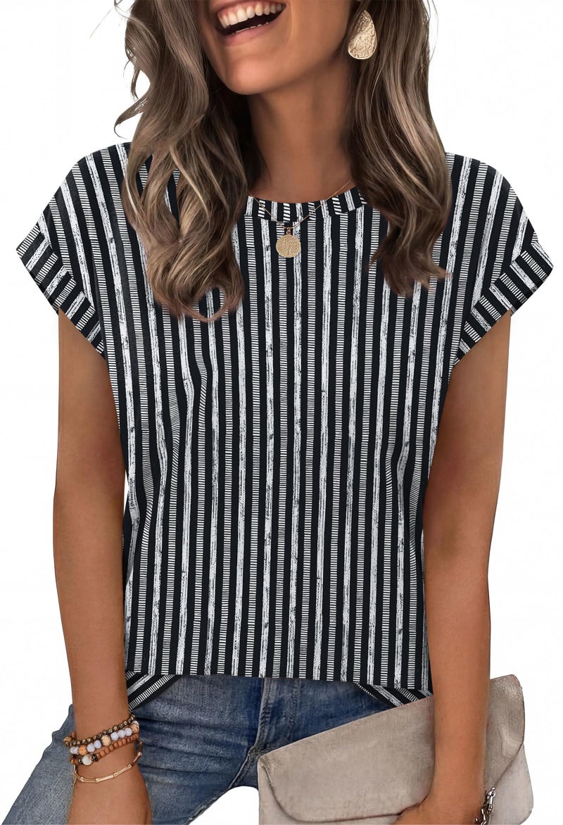 Alaroo Cute Tops for Women Dressy Short Sleeve Shirts Business Casual Summer Clothes 2026 Trendy Outfits Spring Fashion Clothing Vertical Striped XL - Image 1