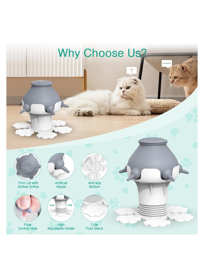 Pet Milk Feeder 300ml Nursing Silicone Bottles Adjustable Height Puppy with 5 for Dogs Cats Rabbits Grey - Image 2