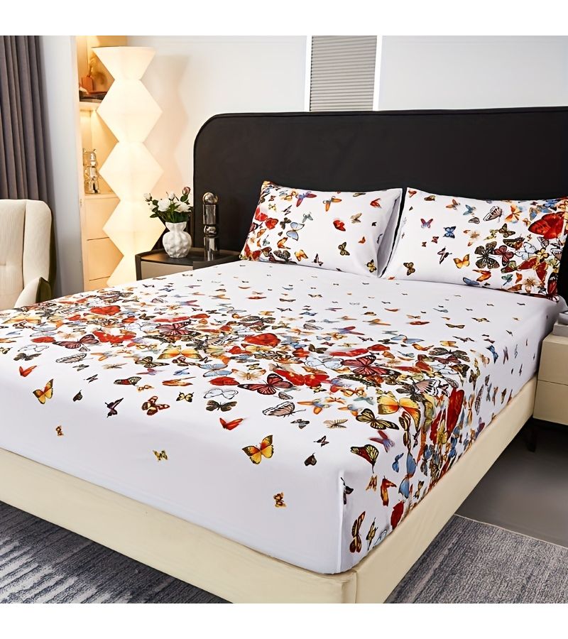 A 3 Piece Butterfly Print Bed Sheet Set In Paradise Color Featuring Soft Comfortable Bedding For Bedroom And Living Room With Skin Friendly Vibrant Patterns Great Gift Choice For Family And Friends Twin Size - Image 2