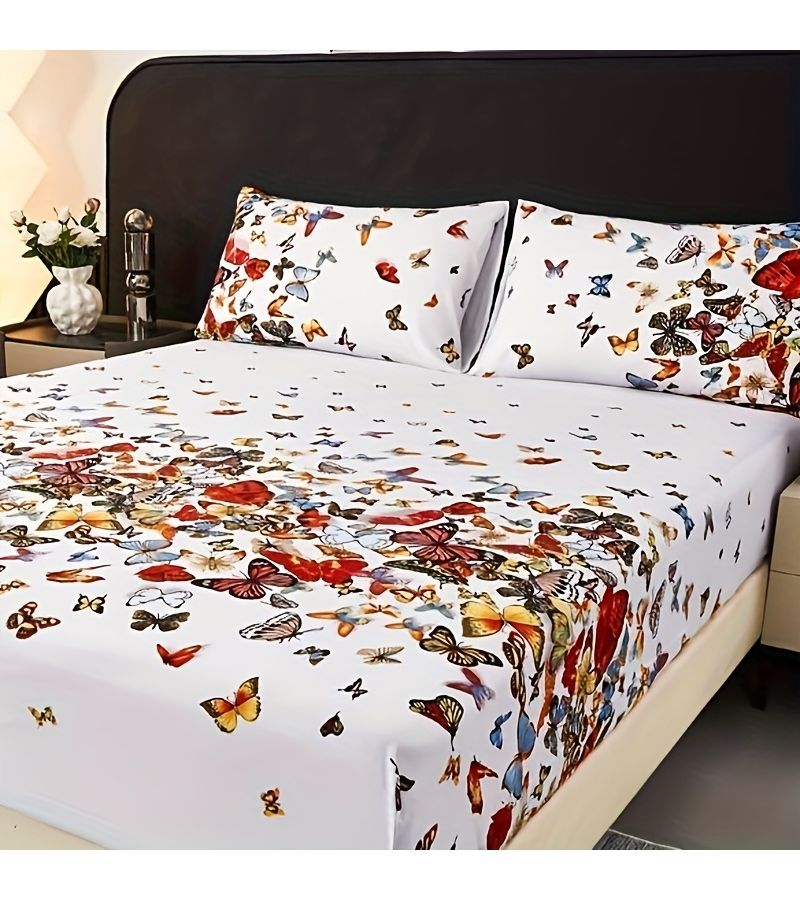 A 3 Piece Butterfly Print Bed Sheet Set In Paradise Color Featuring Soft Comfortable Bedding For Bedroom And Living Room With Skin Friendly Vibrant Patterns Great Gift Choice For Family And Friends Twin Size - Image 5