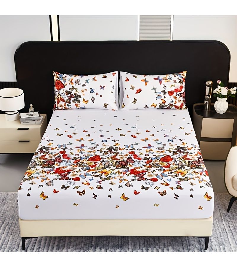 A 3 Piece Butterfly Print Bed Sheet Set In Paradise Color Featuring Soft Comfortable Bedding For Bedroom And Living Room With Skin Friendly Vibrant Patterns Great Gift Choice For Family And Friends Twin Size - Image 1