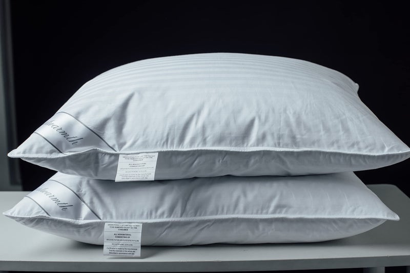 Eastwarmth Goose Feather Blend with Polyester Bed Pillows 100 Cotton Medium Firm Soft Support Standard Pack of 2 Stripe White