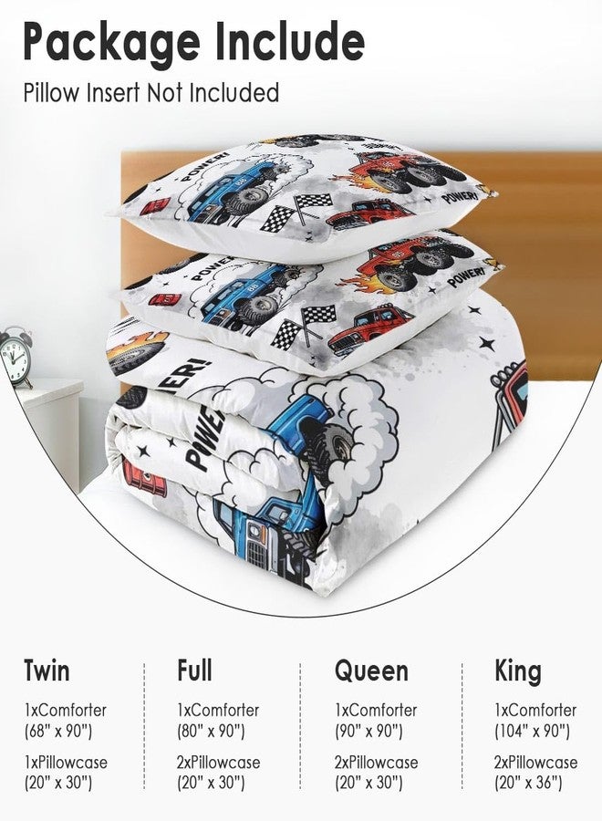 Nesphy Trucks Car Race Comforter Set for Boys Kids Toddlers Teens Adults Full, Cool Vehicle Wheel Bedding Sets Water Washed Microfiber Bedding with 1 Comforter 2 Pillowcase All Season - Image 5
