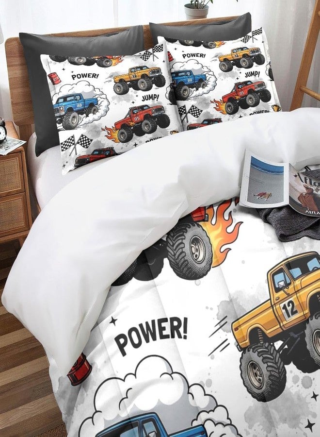 Nesphy Trucks Car Race Comforter Set for Boys Kids Toddlers Teens Adults Full, Cool Vehicle Wheel Bedding Sets Water Washed Microfiber Bedding with 1 Comforter 2 Pillowcase All Season - Image 2