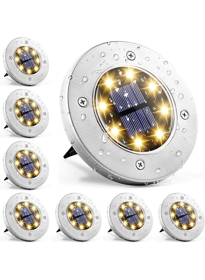 erorex Cyy 8 Pack Solar Ground Lights 8 Led Solar Lights Outdoor Waterproof Solar Garden Lights Disk Lights Landscape Lighting For Lawn Ground Pathway Yard Driveway Walkway Patio Warm White - Image 1