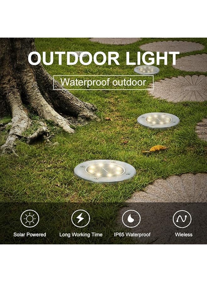erorex Cyy 8 Pack Solar Ground Lights 8 Led Solar Lights Outdoor Waterproof Solar Garden Lights Disk Lights Landscape Lighting For Lawn Ground Pathway Yard Driveway Walkway Patio Warm White - Image 3