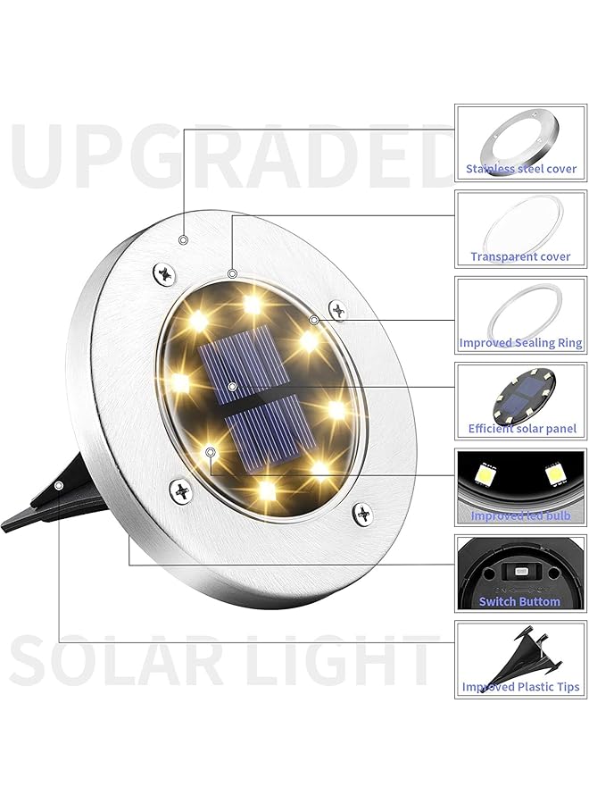erorex Cyy 8 Pack Solar Ground Lights 8 Led Solar Lights Outdoor Waterproof Solar Garden Lights Disk Lights Landscape Lighting For Lawn Ground Pathway Yard Driveway Walkway Patio Warm White - Image 2