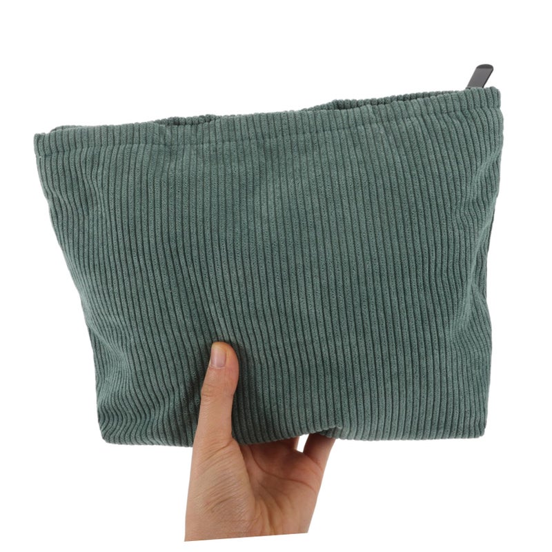 Green Corduroy Makeup Bag For Women Travel Cosmetic Pouch Essential Storage Organizer - Image 4